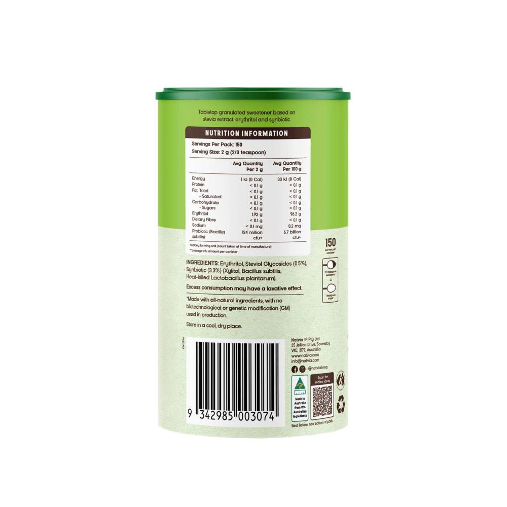 Natvia Gut Activated Sweetener Stevia Canister - 300g