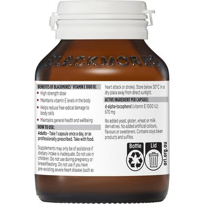 Blackmores Vitamin E 1000iu Cholesterol Health Capsules 30 Pack