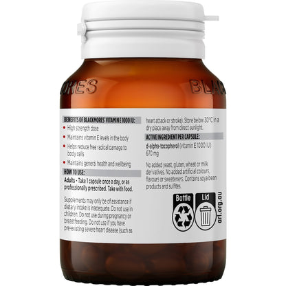 Blackmores Vitamin E 1000iu Cholesterol Health Capsules 30 Pack