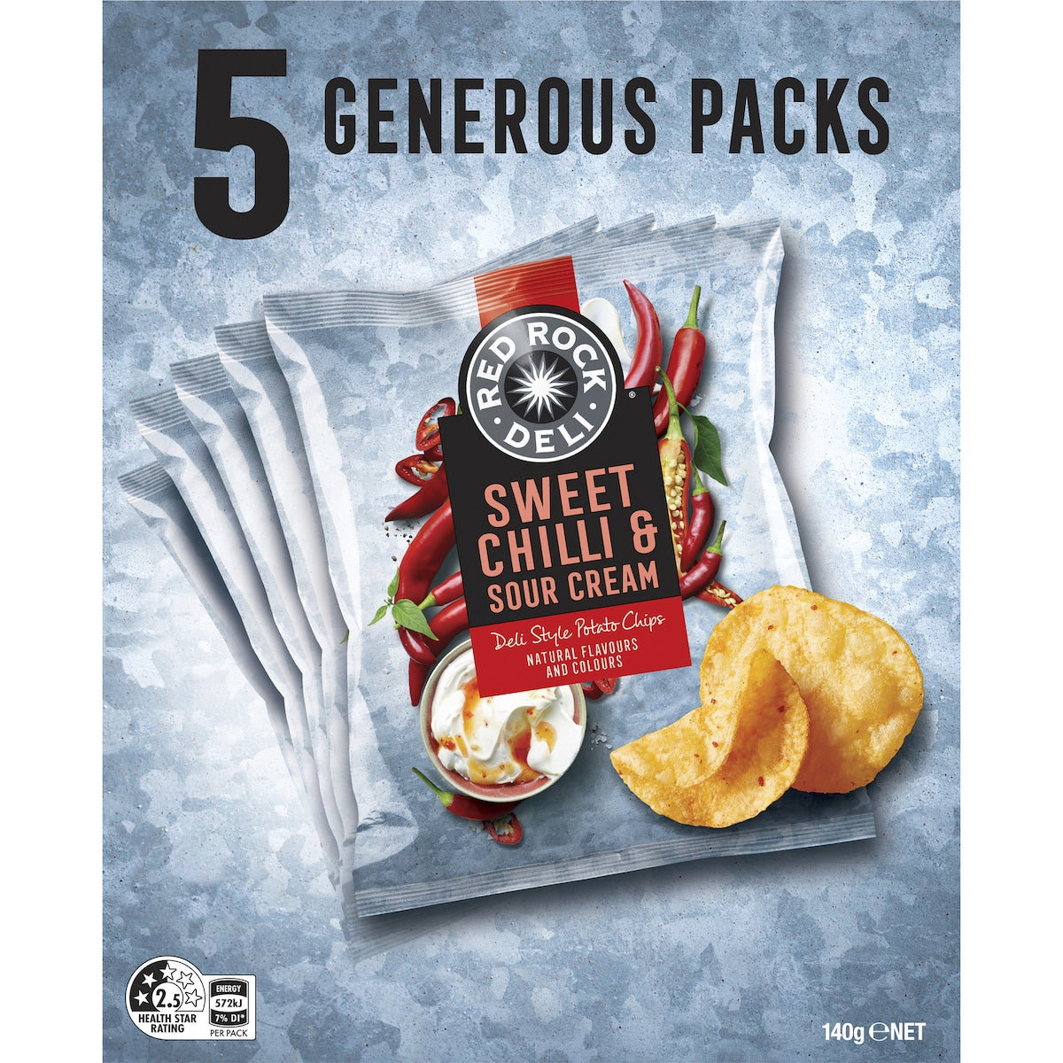 Red Rock Deli Sweet Chilli & Sour Cream Potato Chips 5 Pack