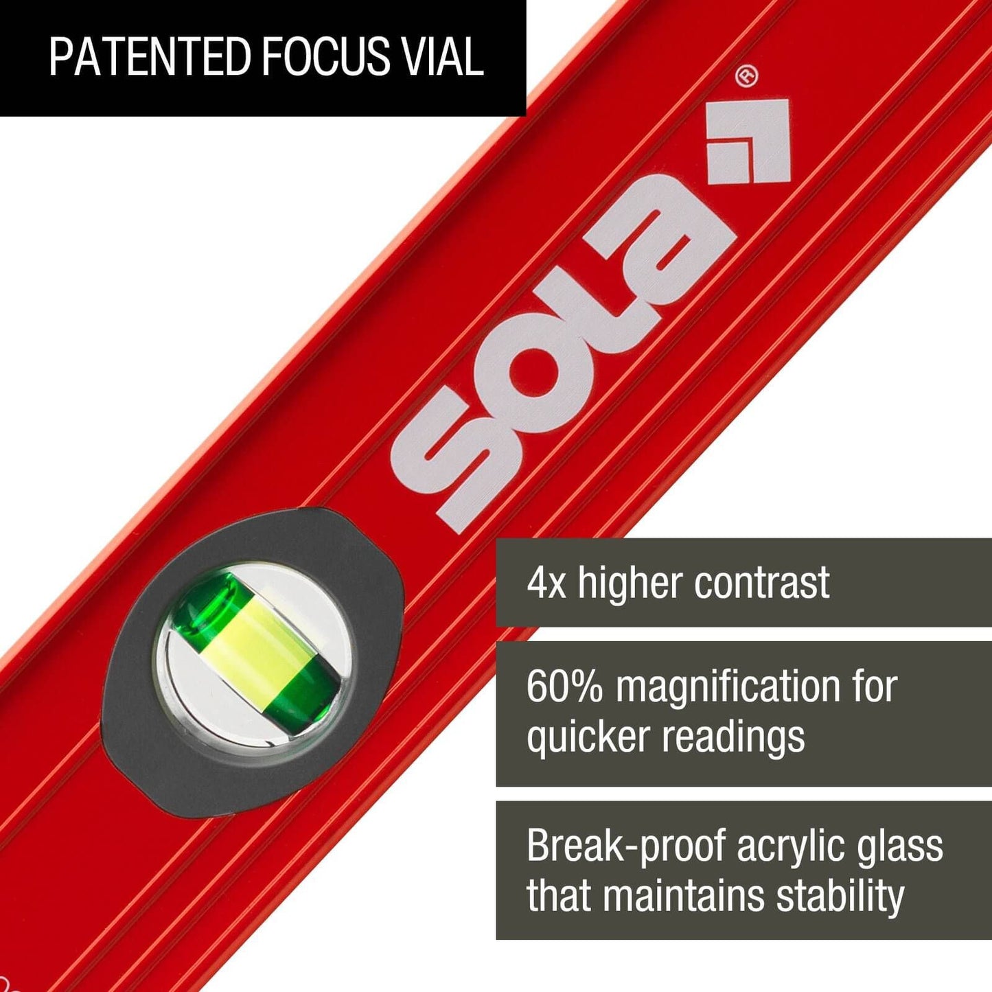 Sola Spirit Level - 60cm - Red - 3 Vials