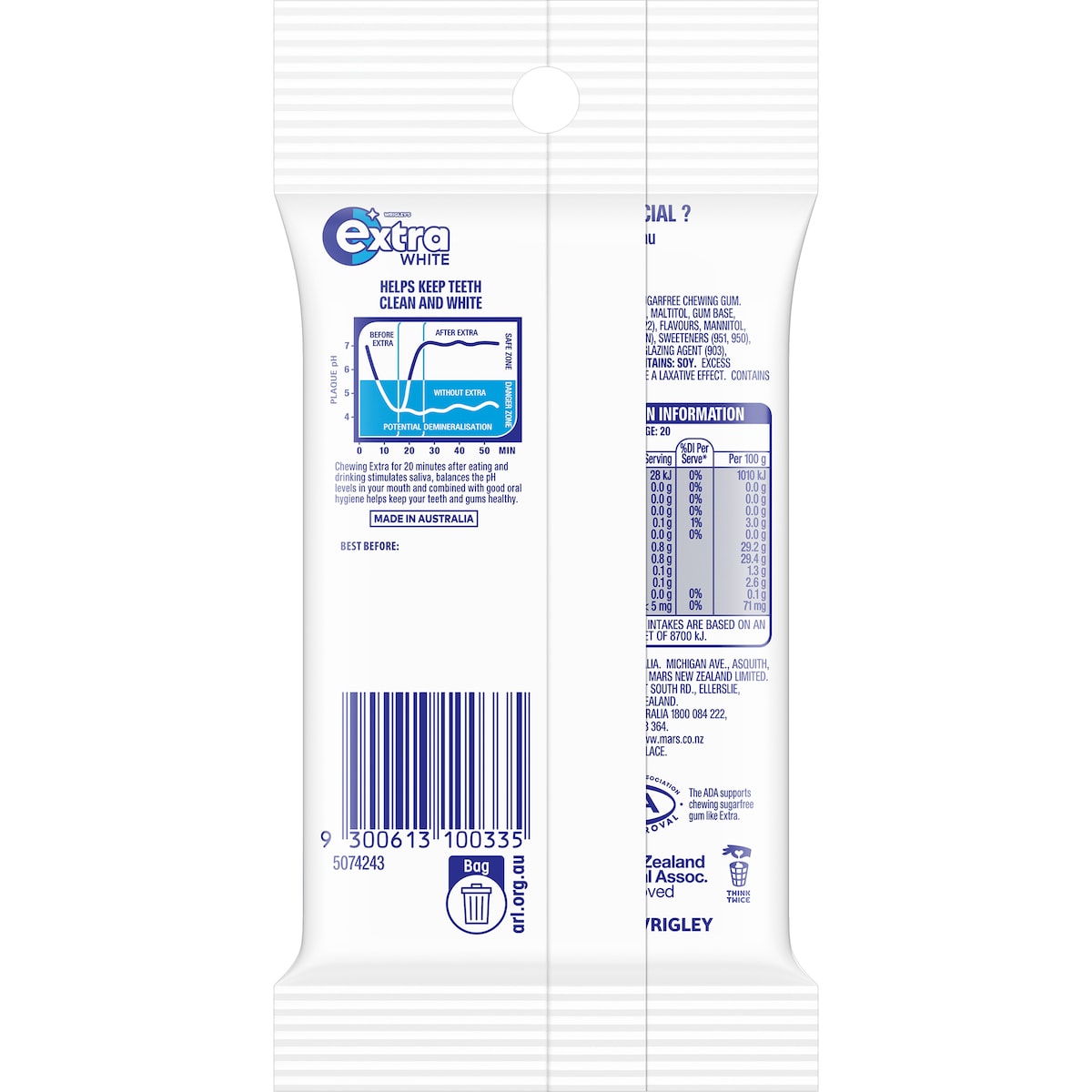 Extra White Peppermint Sugar Free Chewing Gum 4 Pack