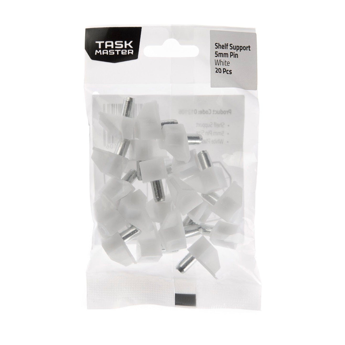 Taskmaster Plastic Shelf Support - 5mm - White - 20 Pack