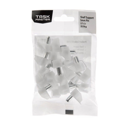 Taskmaster Plastic Shelf Support - 5mm - White - 20 Pack