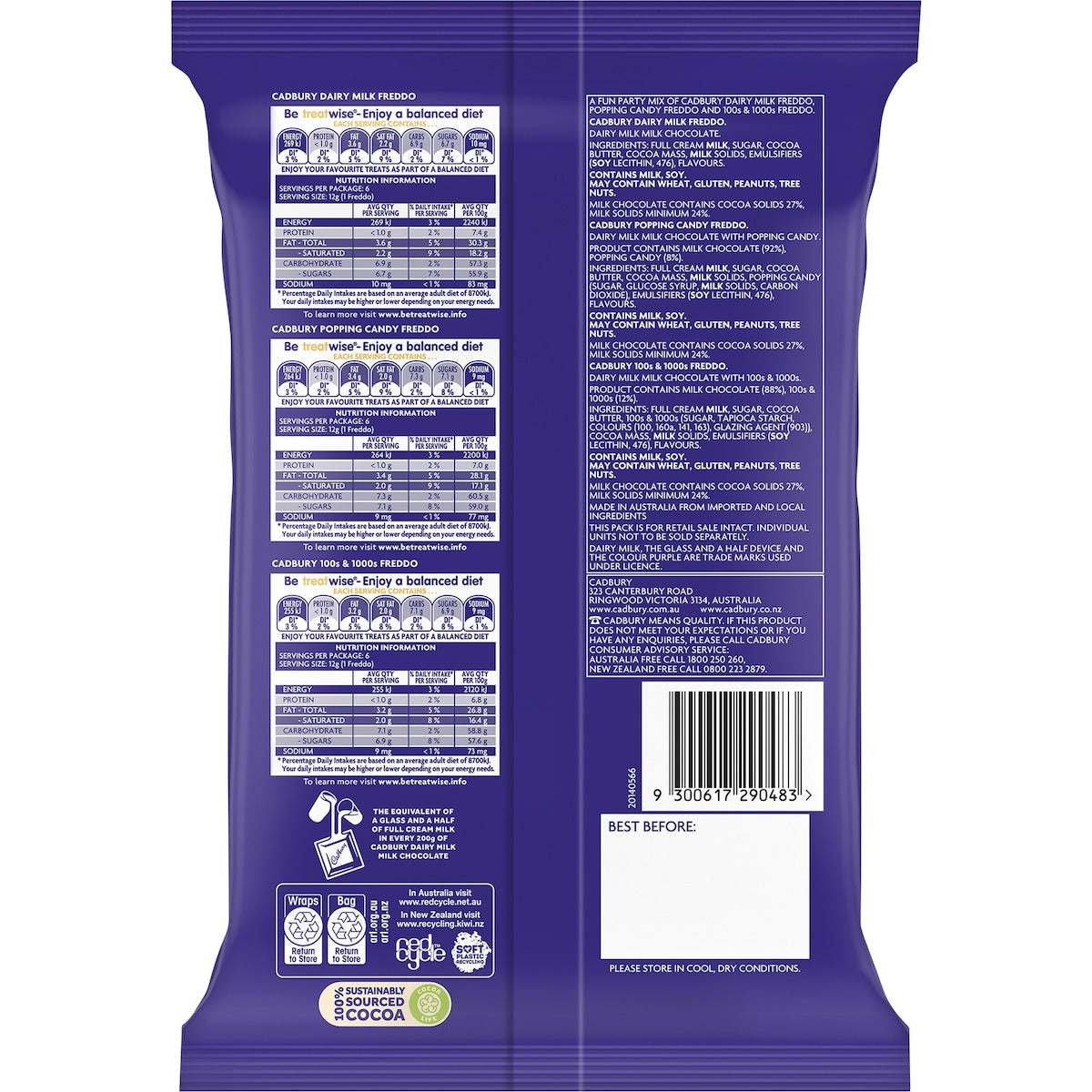 Cadbury Freddo Party Milk Chocolate Share Pack 18 Pieces 216g