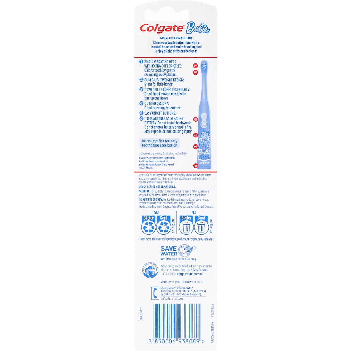 Colgate Kids Toothbrush Battery Sonic Barbie Extra Soft For 3+ Years Each