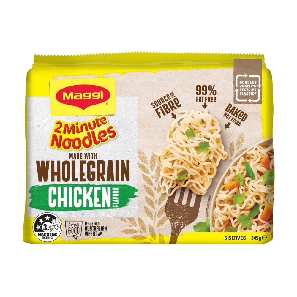 Maggi 2 Minute Instant Noodles Wholegrain Chicken Flavour 5 Pack - 345g