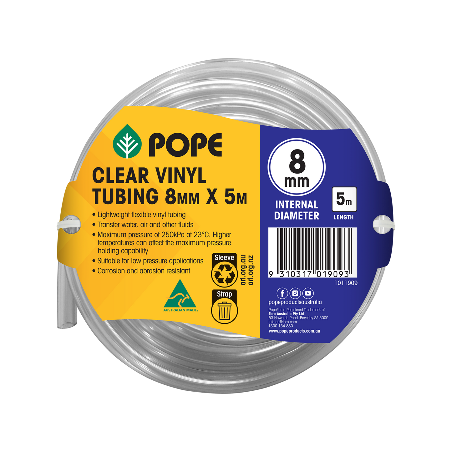 Pope Clear Vinyl Tubing - 8mm x 5m