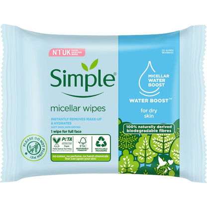 Simple Micellar Wipes Water Boost 20 Pack
