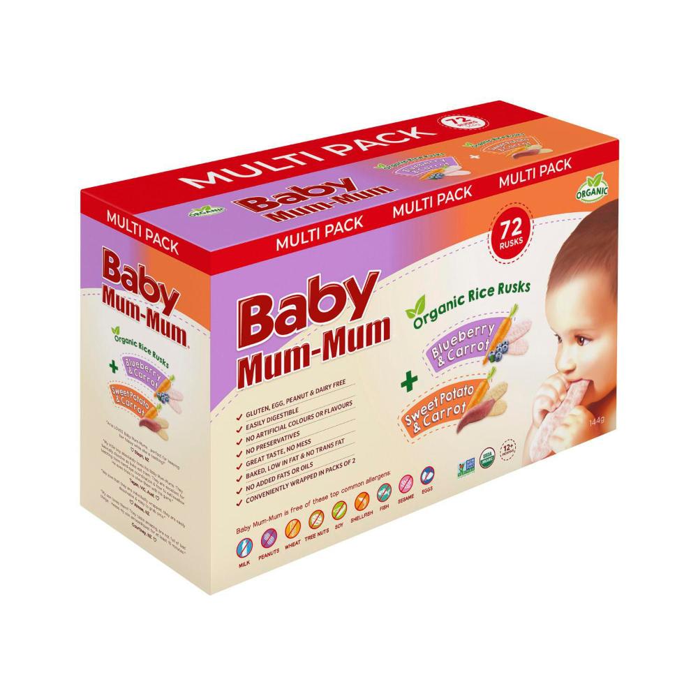 Mum Mum Organic Combo Rice Rusks Multi Pack 72 Pack - 144g