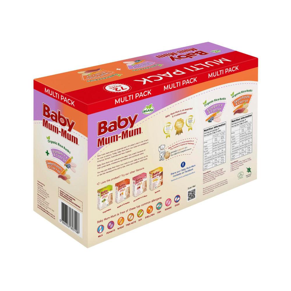 Mum Mum Organic Combo Rice Rusks Multi Pack 72 Pack - 144g