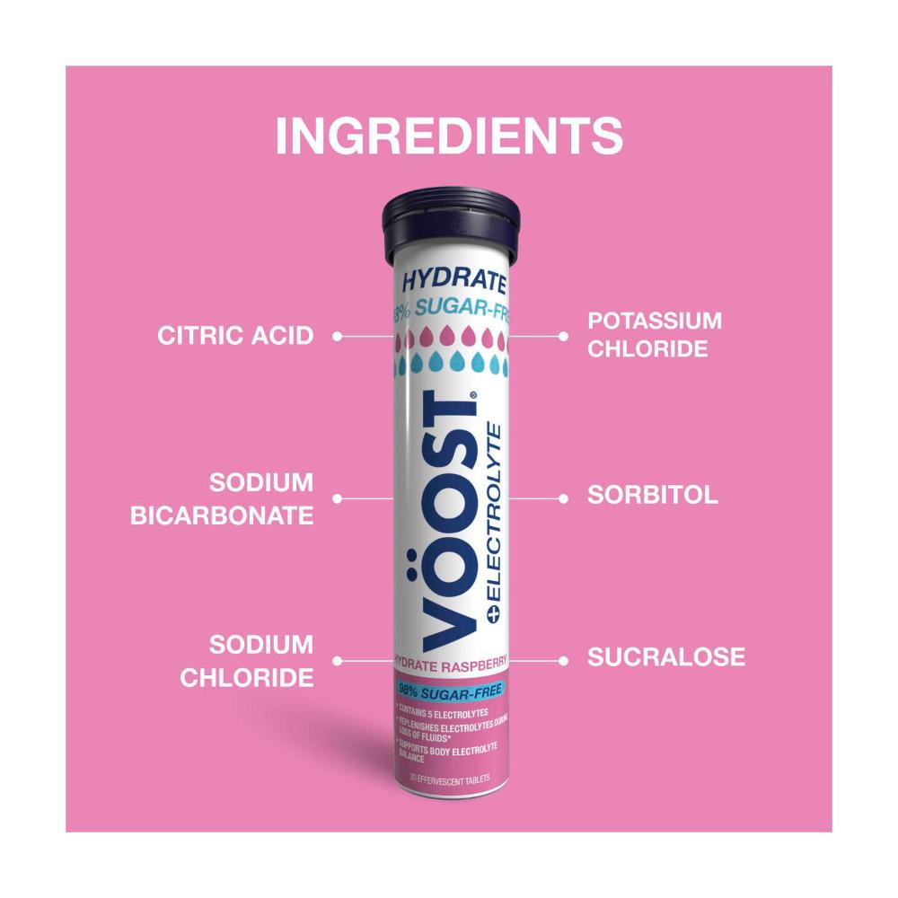 Voost Effervescent Hydrate Sugar Free Raspberry Tablets - 20 Pack
