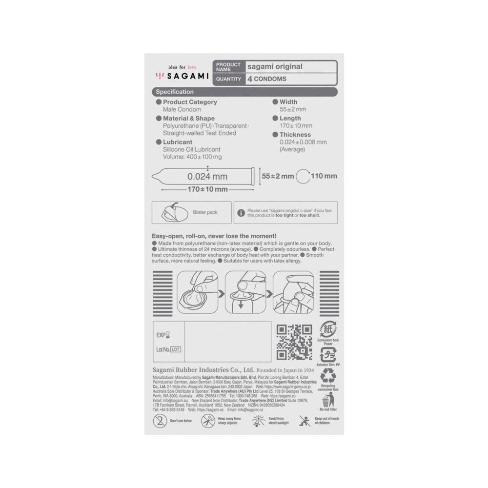 Sagami Original 0.02 Extra Thin Pu Condoms - 4 Pack