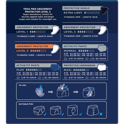 Tena Men Active Fit Absorbent Protector Level 3 Super 8 Pack