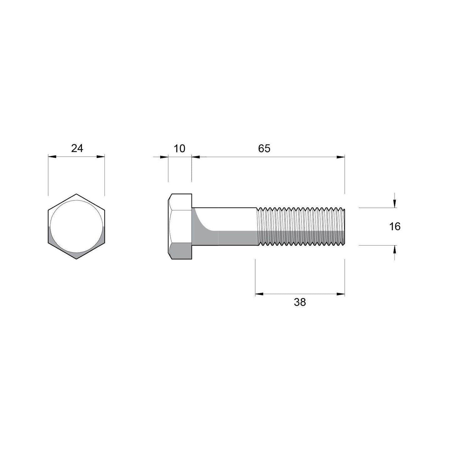 Zenith M16 x 65mm - Hot Dip Galvanised Hex Head Bolts & Nuts - 12 Pack