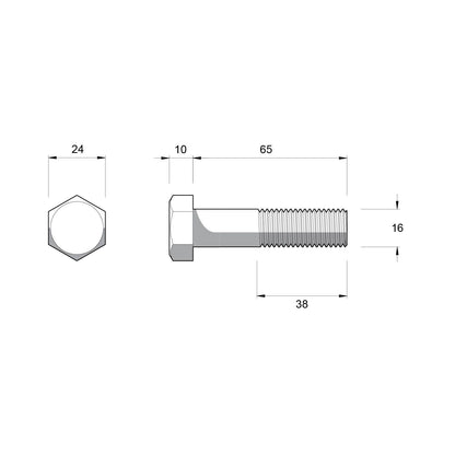 Zenith M16 x 65mm - Hot Dip Galvanised Hex Head Bolts & Nuts - 12 Pack