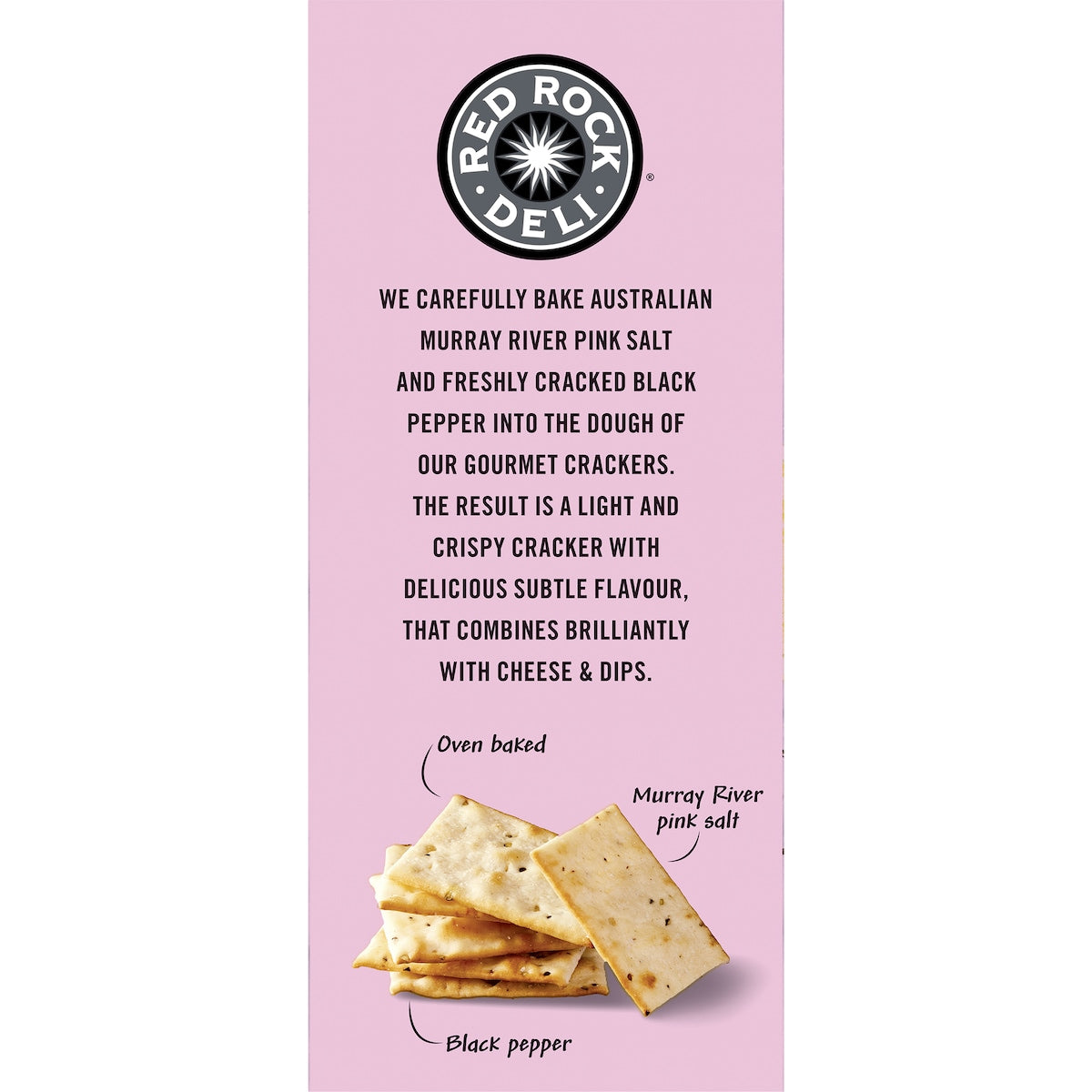 Red Rock Deli Gourmet Crackers Murray River Pink Salt & Black Pepper 130g