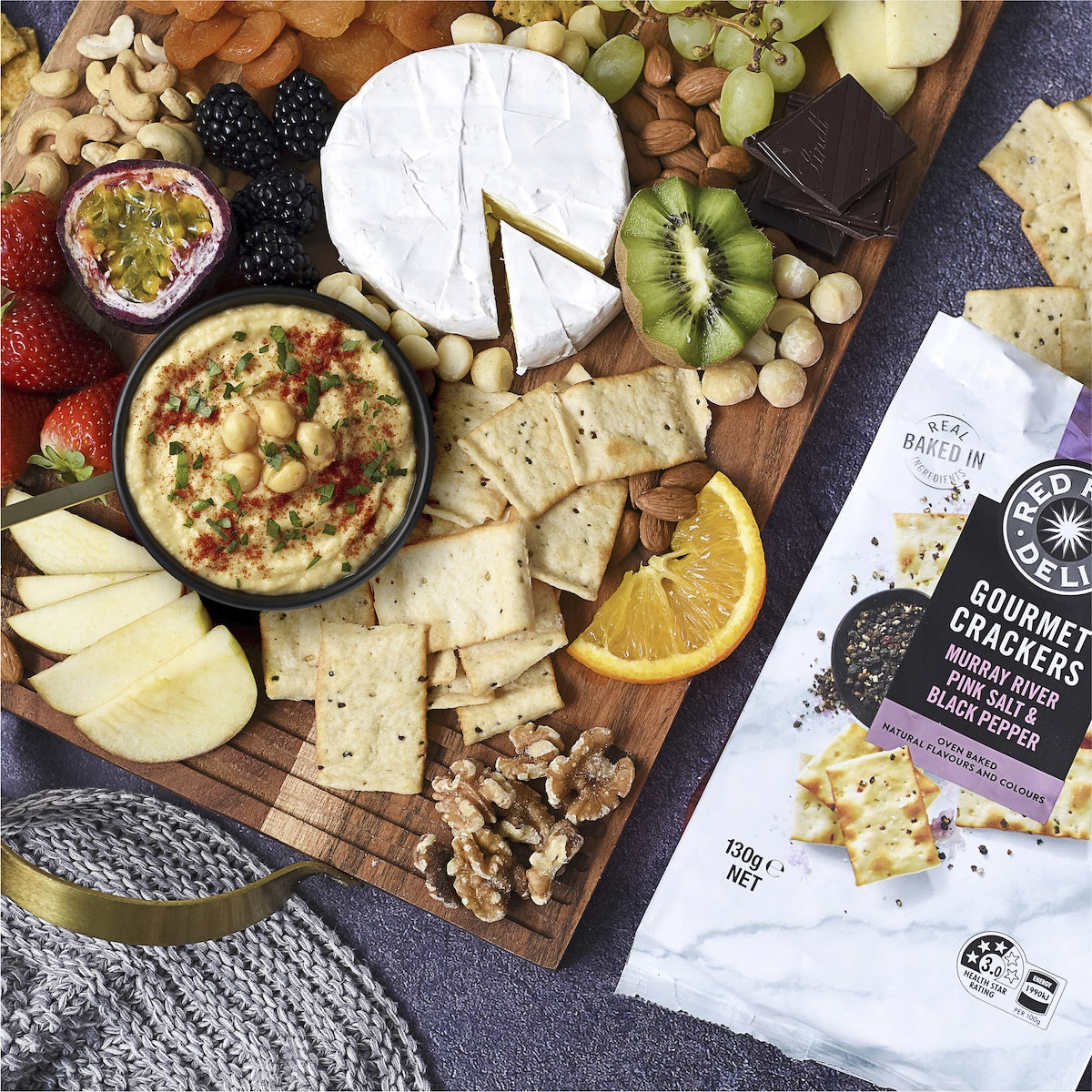 Red Rock Deli Gourmet Crackers Murray River Pink Salt & Black Pepper 130g