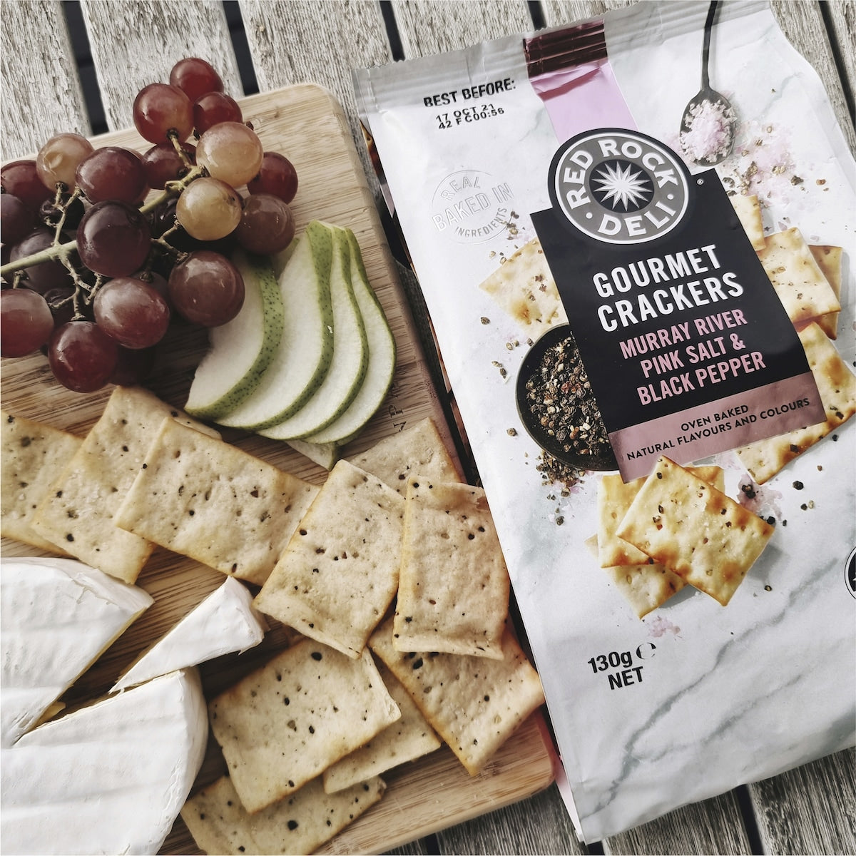 Red Rock Deli Gourmet Crackers Murray River Pink Salt & Black Pepper 130g