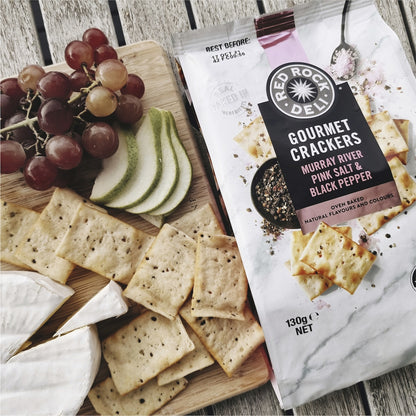 Red Rock Deli Gourmet Crackers Murray River Pink Salt & Black Pepper 130g