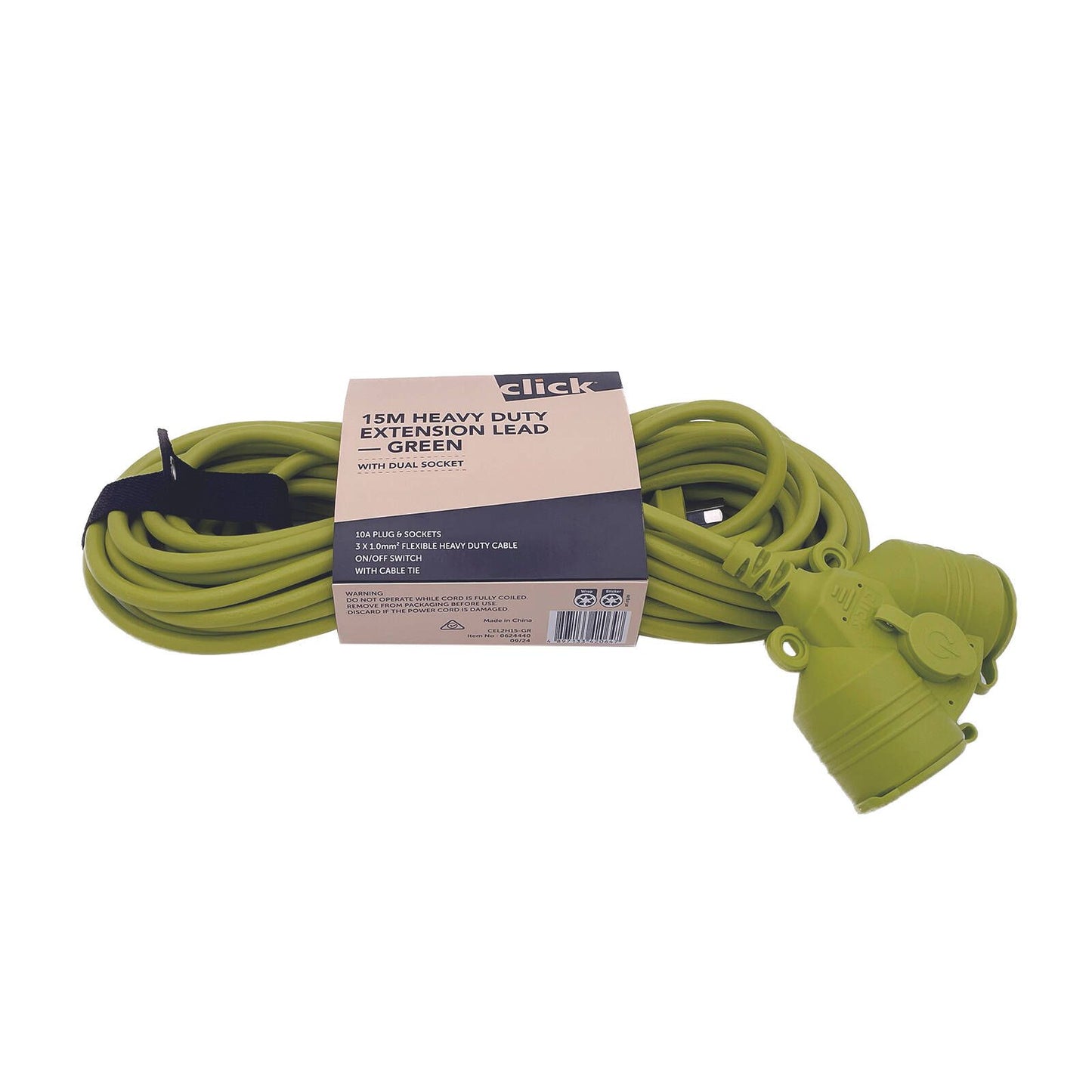 Click Green Heavy Duty Extension Lead - Dual Socket - 15m