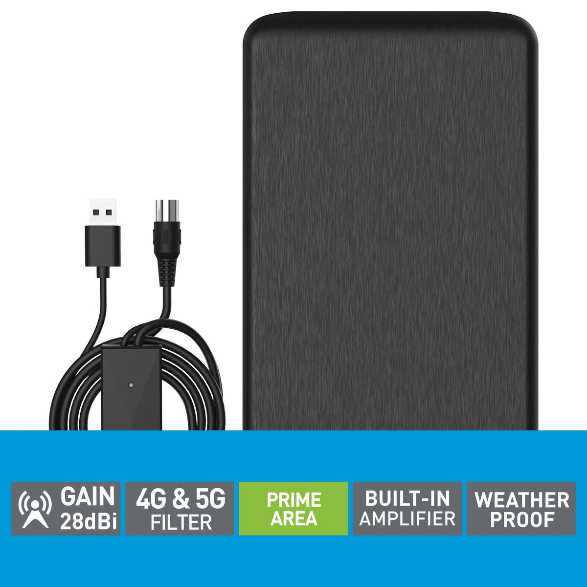 Antsig USB Powered Full HD Antenna with Built-in Amplifier Black