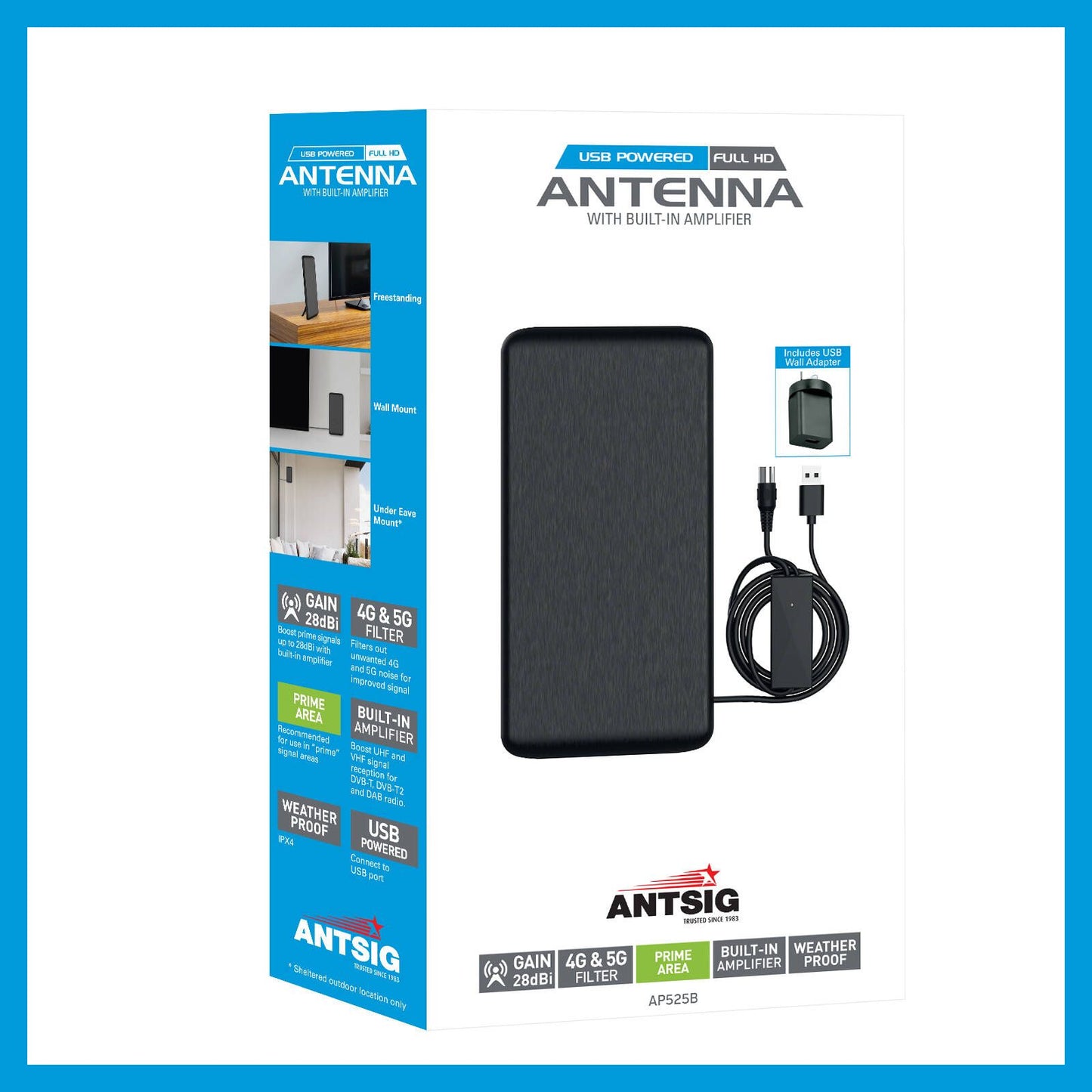 Antsig Indoor Antenna - 130 x 248mm - Black
