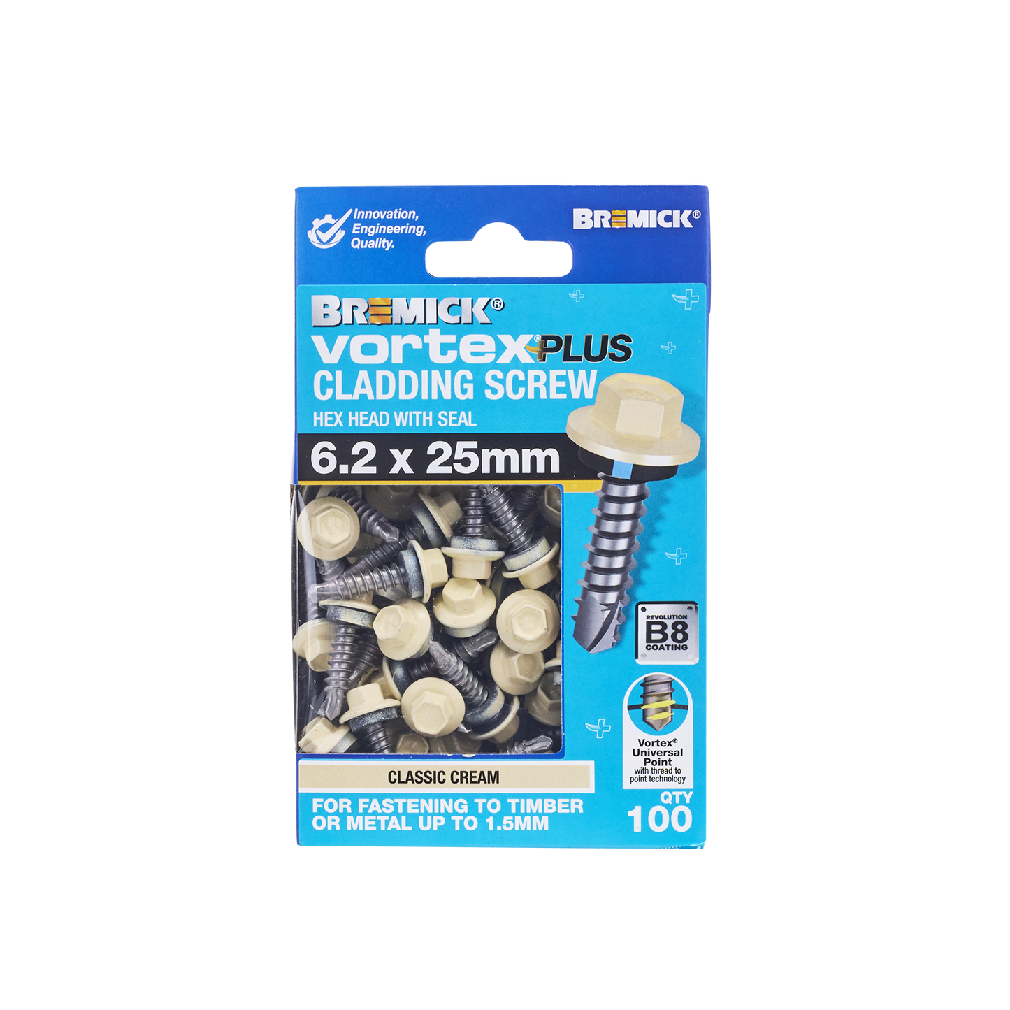 Bremick Vortex Plus Cladding Screw - 6.2 x 25mm - Hex B8 - 100 Pack