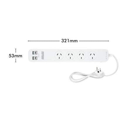 Arlec Powerboard with USB - 4 Outlet - 0.9m - White
