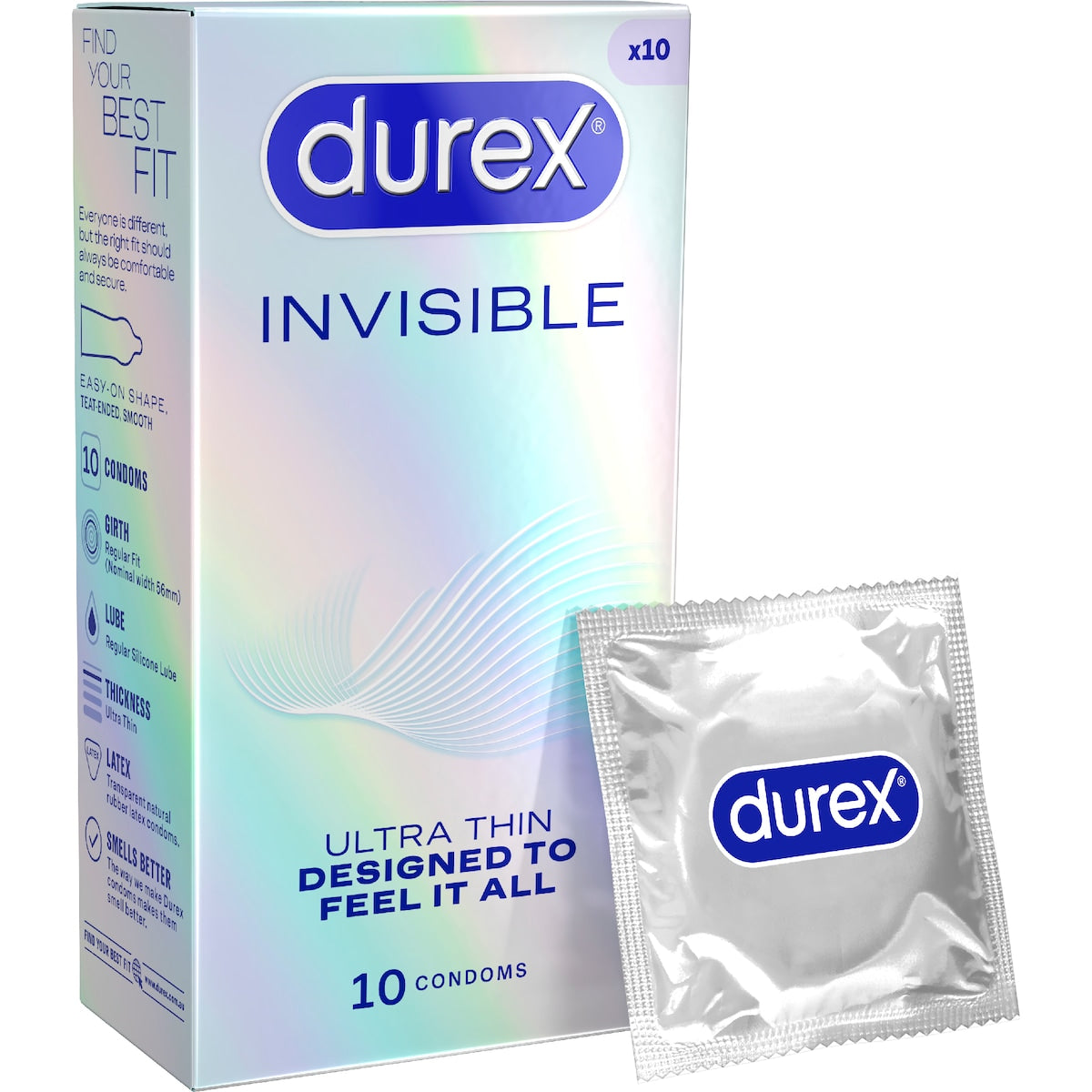 Durex Invisible Ultra Thin Regular Fit Condoms 10 Pack