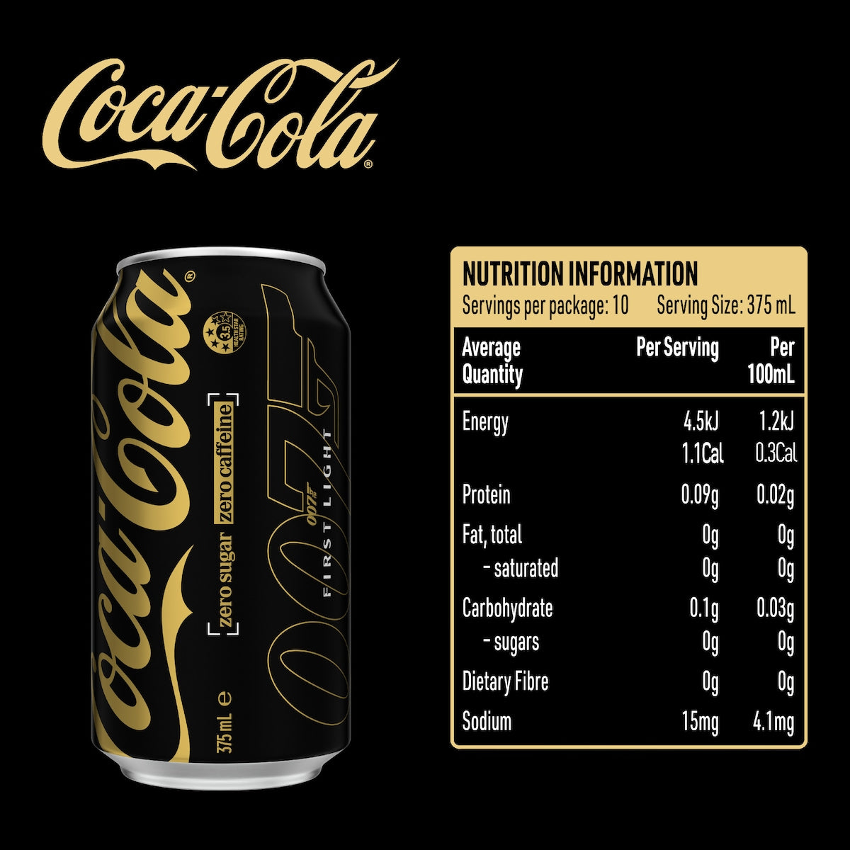 Coca-cola Caffeine Free Zero Sugar Soft Drink Cans 375ml X 10 Pack