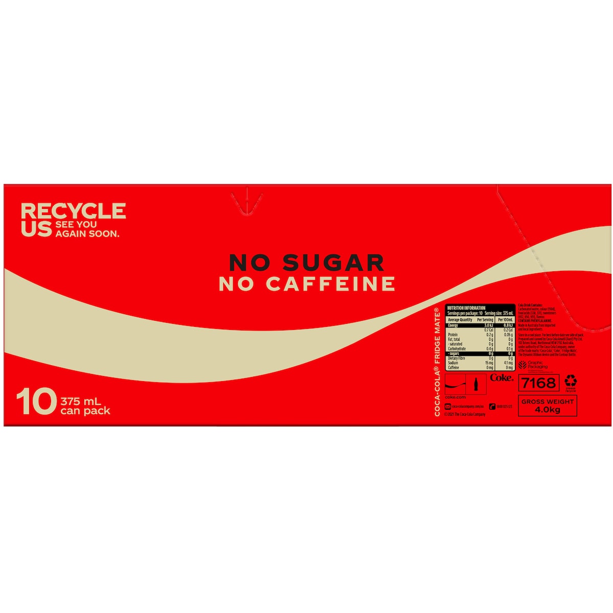 Coca-cola Caffeine Free Zero Sugar Soft Drink Cans 375ml X 10 Pack