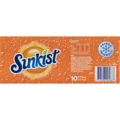 Sunkist Orange Soft Drink Cans 375ml X 10 Pack