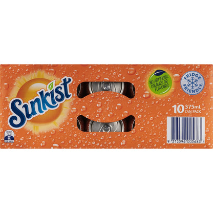 Sunkist Orange Soft Drink Cans 375ml X 10 Pack