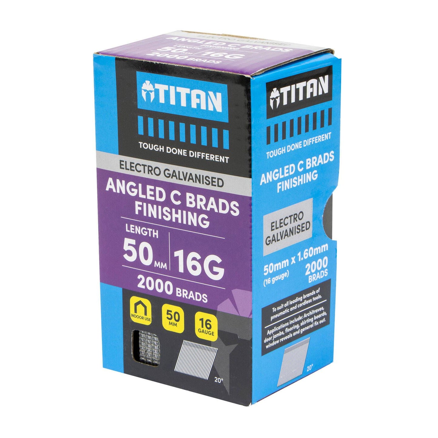 Titan Collated Nail Brads - 50 x 1.6mm - Electro Galvanised - 2000 Pack