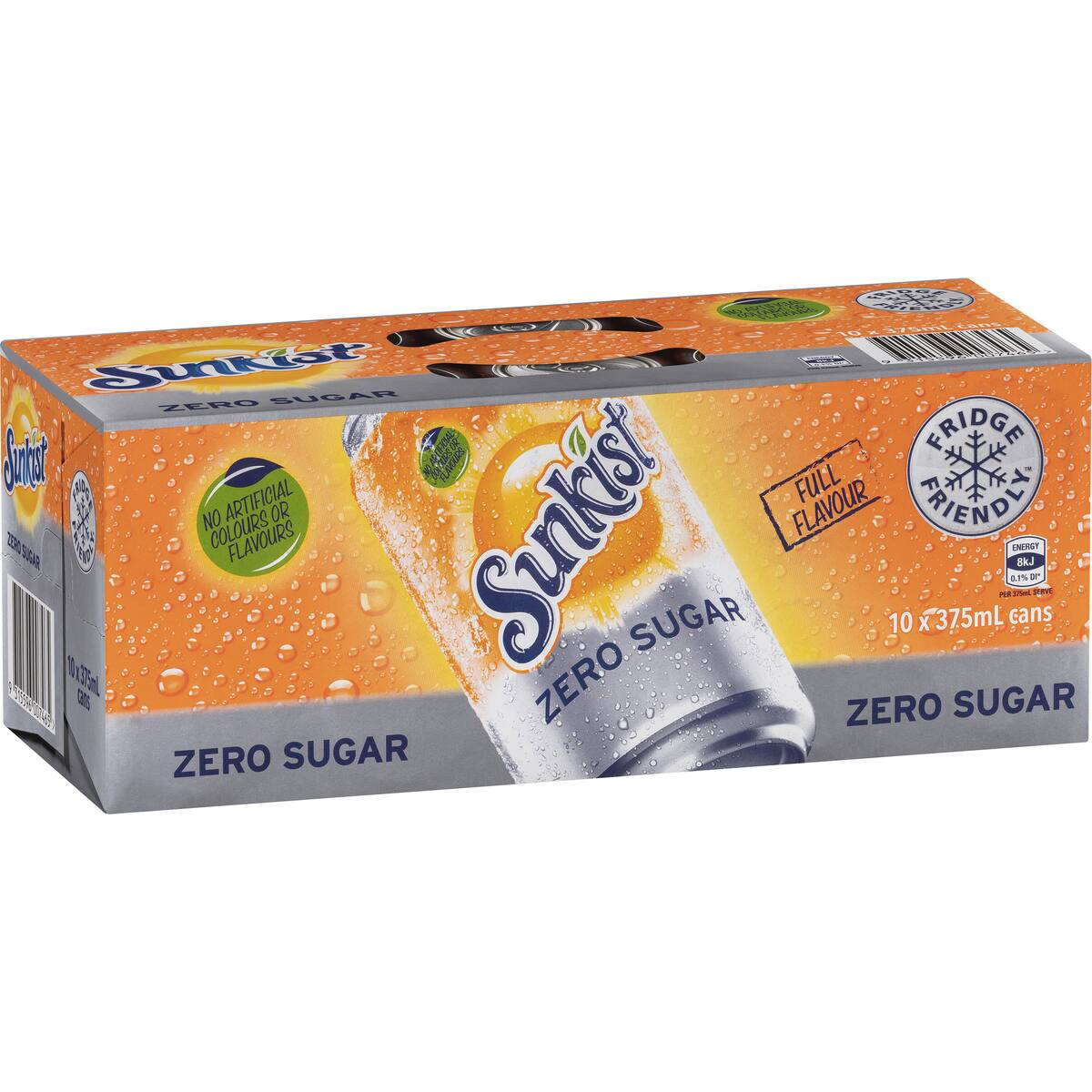 Sunkist Zero Sugar Orange Soft Drink Cans 375ml X 10 Pack