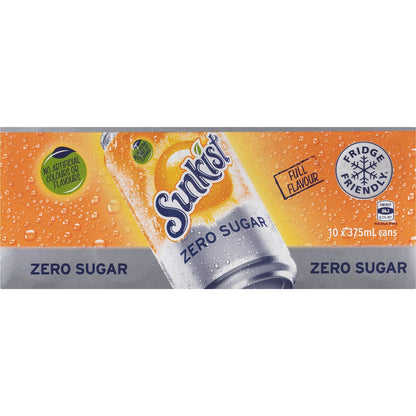 Sunkist Zero Sugar Orange Soft Drink Cans 375ml X 10 Pack