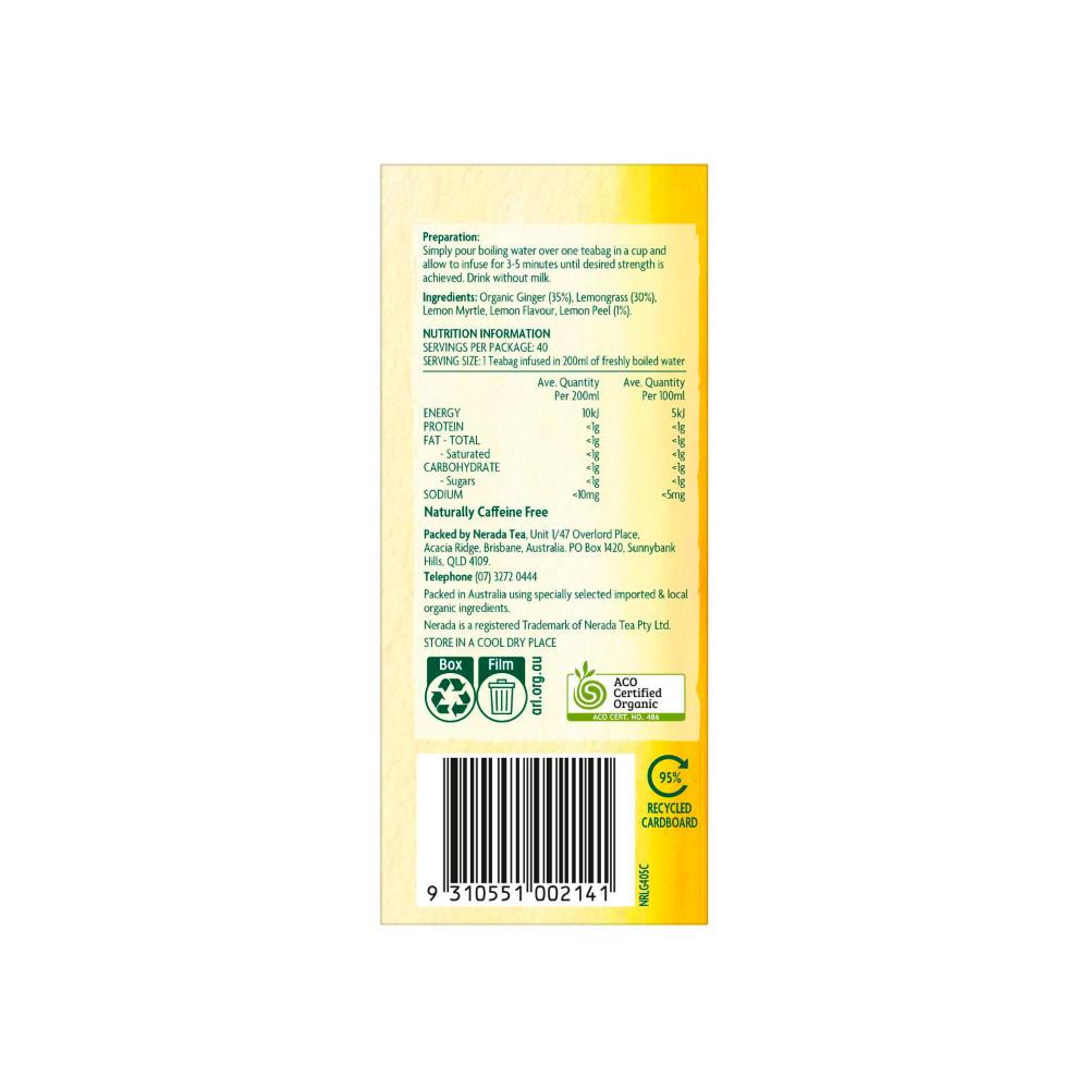 Nerada Organic Lemon & Ginger Tea Bags 40 pack - 60g