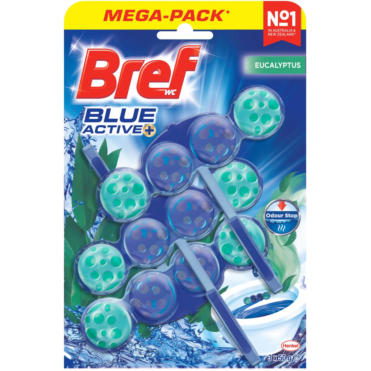 Bref Blue Active Eucalyptus Toilet Cleaner Block 50g X 3 Pack
