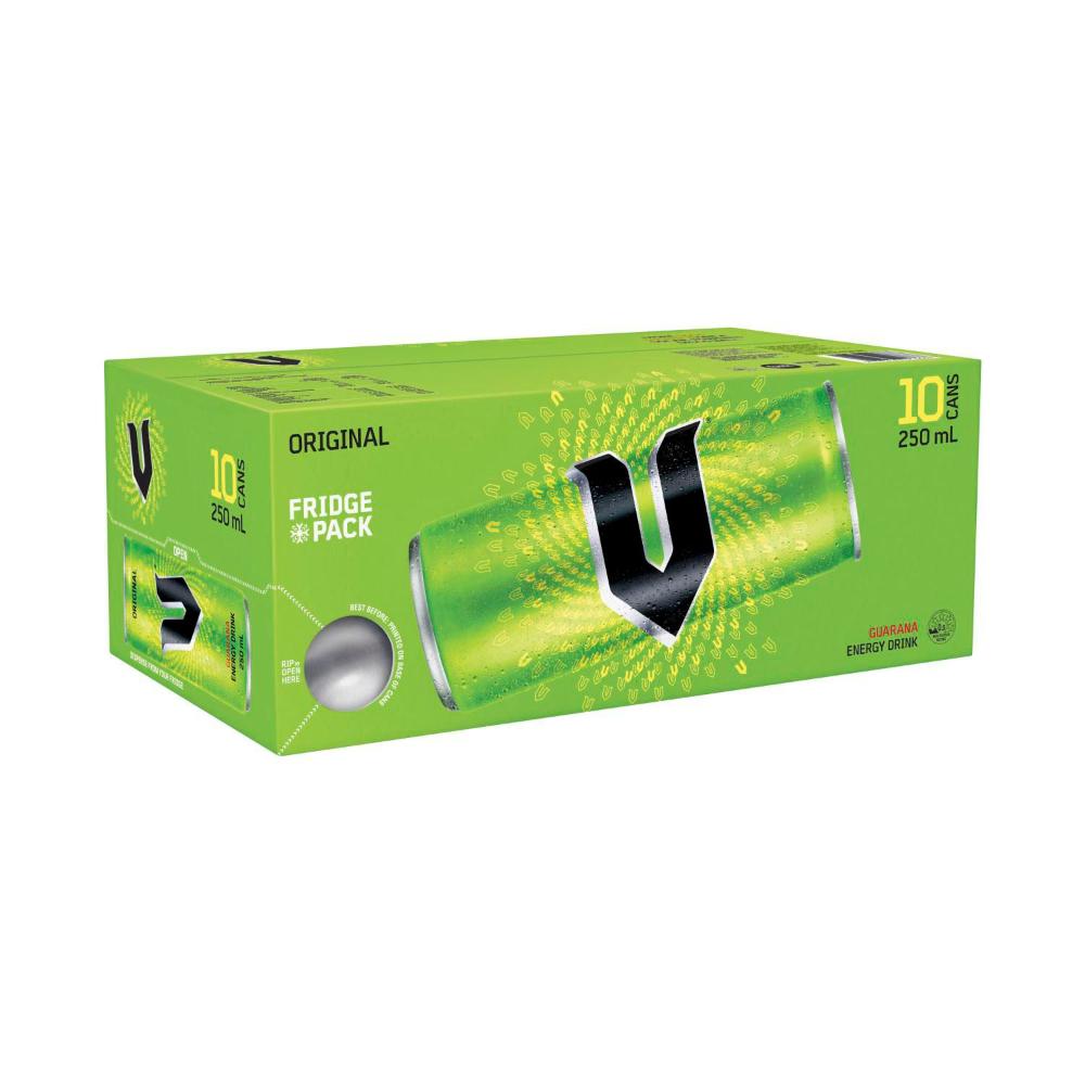 V Energy Drink Green 10x250ml - 10 Pack