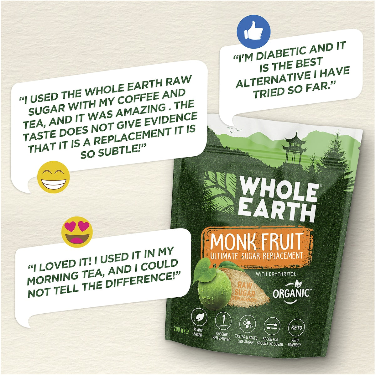 Whole Earth Monk Fruit Raw Sugar Replacement 200g