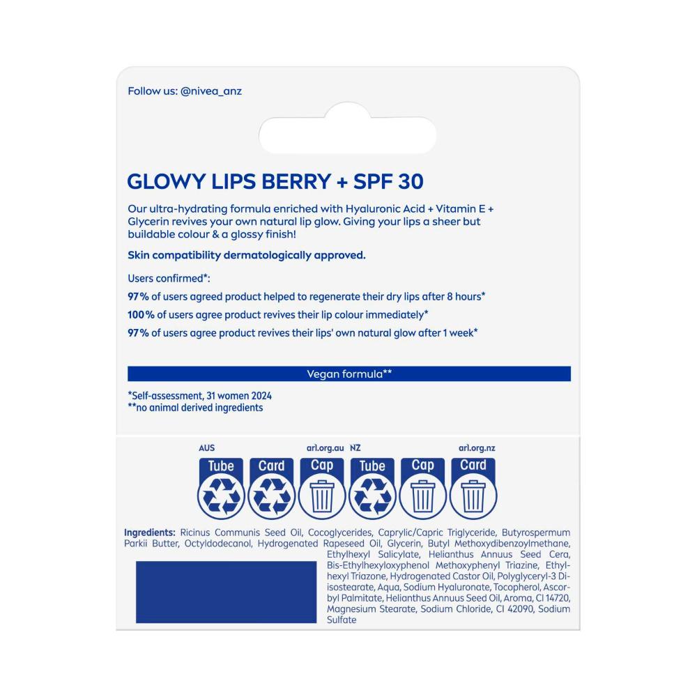Nivea Lip Balm Glowy Lips Berry Spf 30 - 10g