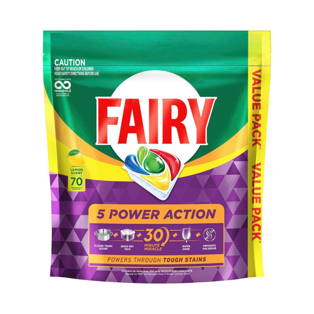 Fairy 5 Power Action Lemon Dishwashing Tablets - 70 Pack