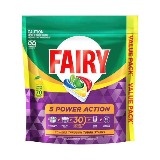 Fairy 5 Power Action Lemon Dishwashing Tablets - 70 Pack