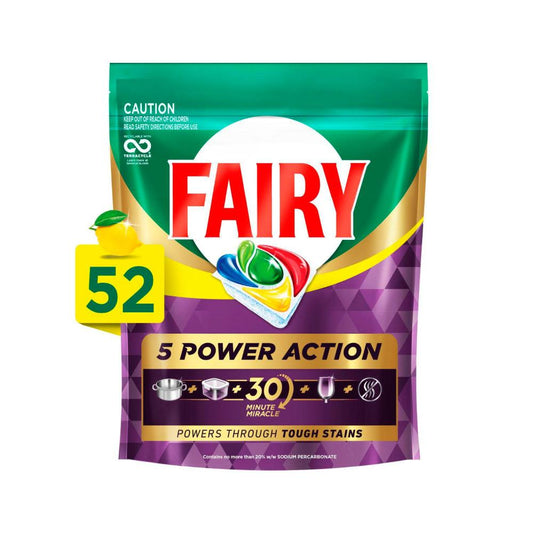 Fairy 5 Power Action Lemon Dishwashing Tablets - 52 Pack