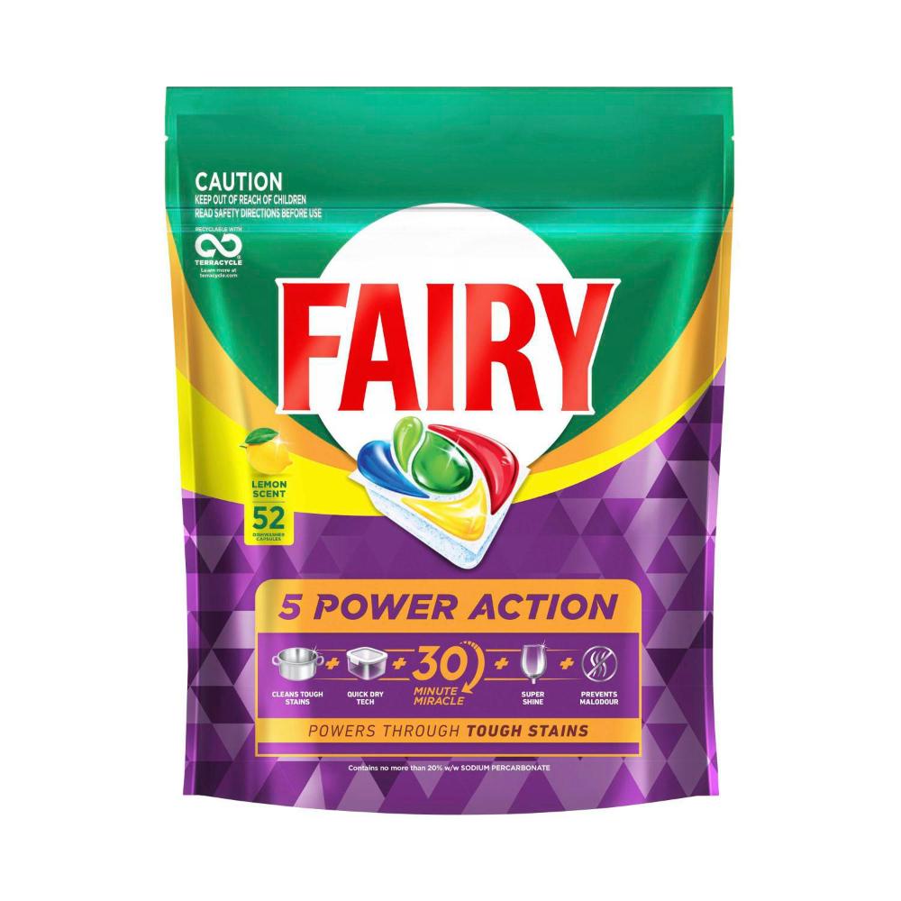 Fairy 5 Power Action Lemon Dishwashing Tablets - 52 Pack