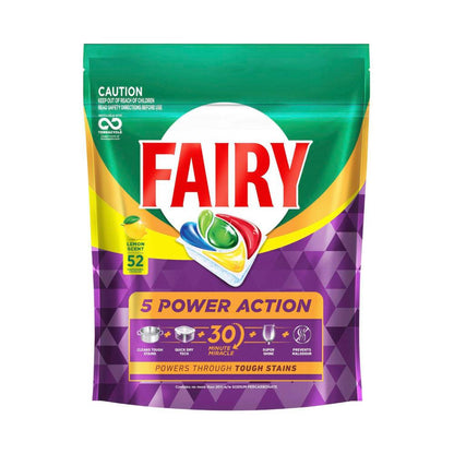 Fairy 5 Power Action Lemon Dishwashing Tablets - 52 Pack