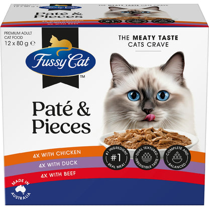 Fussy Cat Grain Free Adult Wet Cat Food Pate & Pieces 80g X 12 Pack