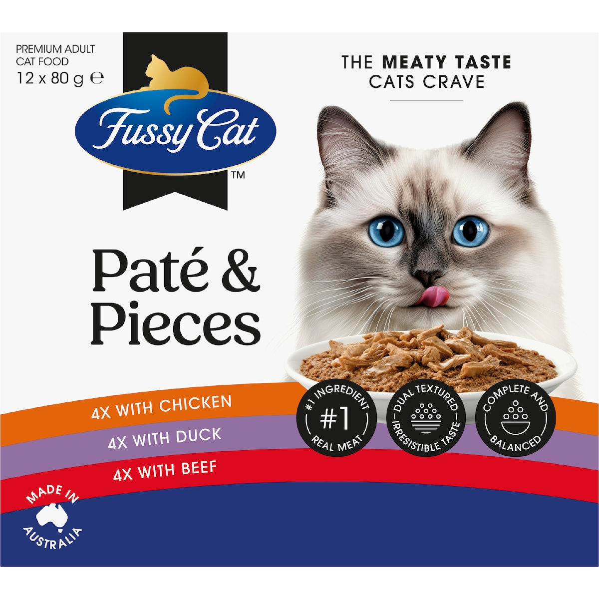 Fussy Cat Grain Free Adult Wet Cat Food Pate & Pieces 80g X 12 Pack