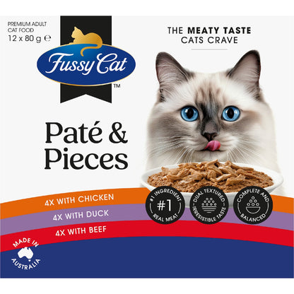 Fussy Cat Grain Free Adult Wet Cat Food Pate & Pieces 80g X 12 Pack
